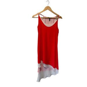 BCBG Max Azria Azymmetrical Midi Dress Coral Pink red Colorway Sleeveless XXS